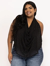 Women's Studded Mesh Halter Tank