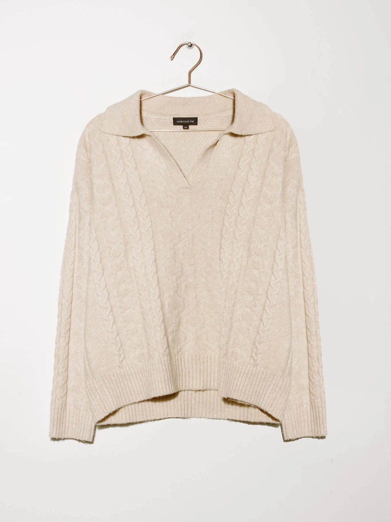 Women's Collared Cable Knit Sweater