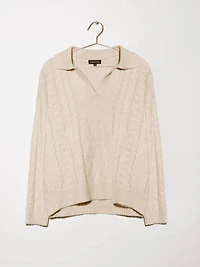 Women's Collared Cable Knit Sweater