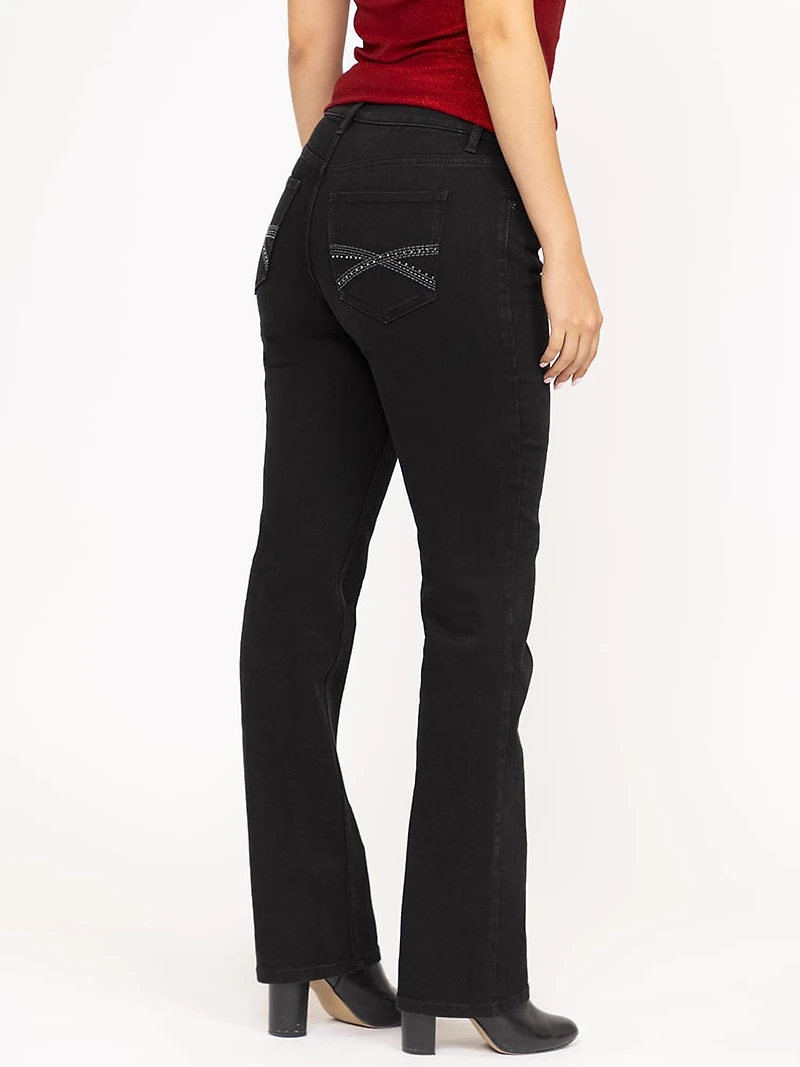 Women's Embellished Black Straight Leg Jeans