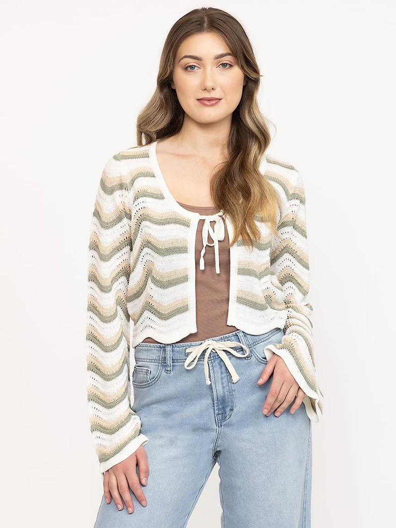 Women's Wave Stitch Tie Front Cardigan