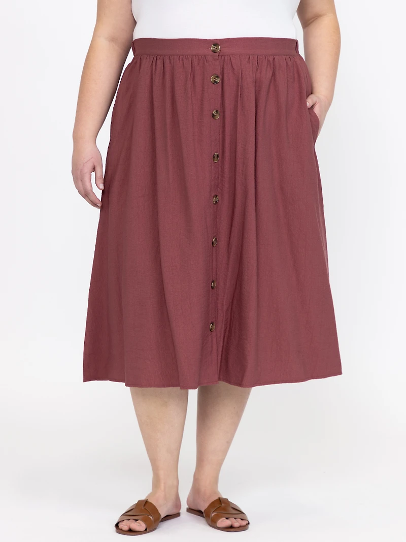 Women's Button Front Midi Skirt