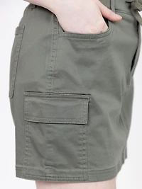 Women's Light Olive Knit Waist Cargo Mini Skort