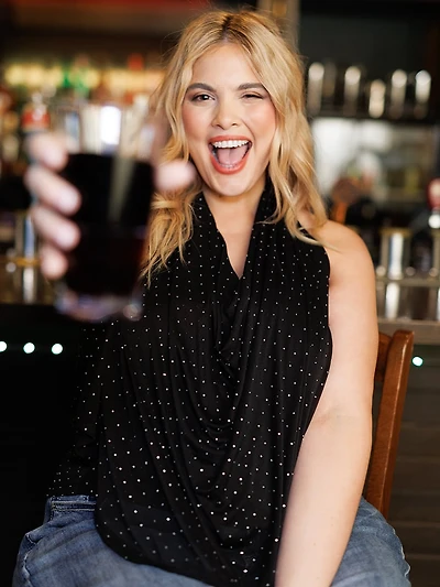 Women's Studded Mesh Halter Tank