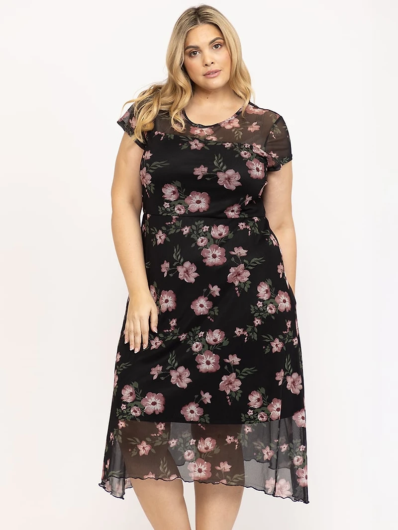 Women's Mesh Floral Midi Dress