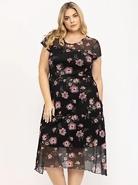 Women's Mesh Floral Midi Dress