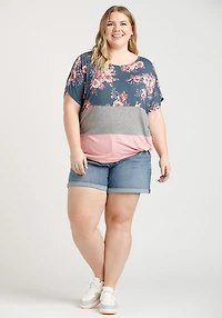 Women's Floral Colour Block Top