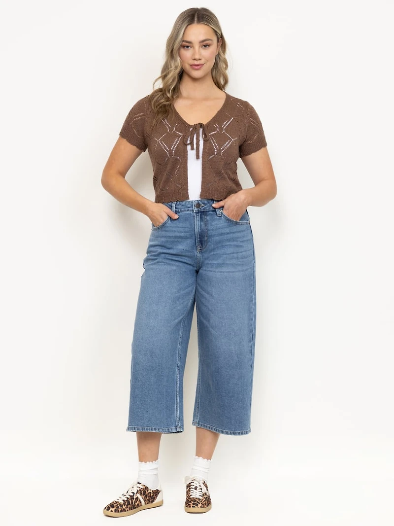 Women's Pointelle Tie Front Cardigan