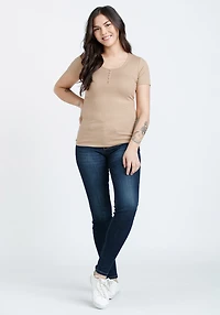 Women's Scoop Neck Ribbed Henley Tee