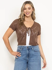 Women's Pointelle Tie Front Cardigan