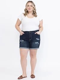 Women's Plus Rip & Repair Cuffed Midi Dark Wash