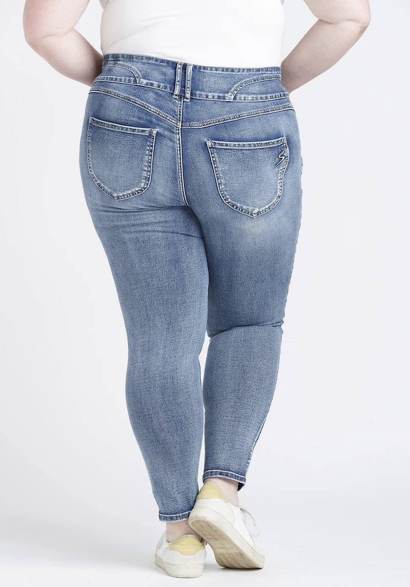 Women's Plus 3 Button High Rise Destroyed Skinny Jeans