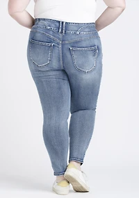 Women's Plus 3 Button High Rise Destroyed Skinny Jeans