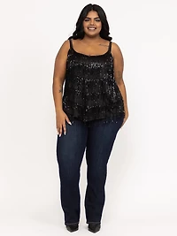 Women's Sequin Fringe Strappy Tank Top