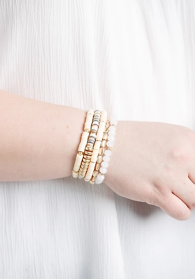 Beaded Disc Stretch Bracelet 5 Pk