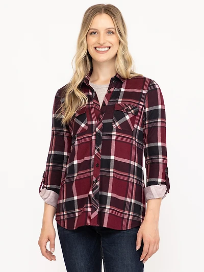Women's Brushed Knit Plaid Shirt