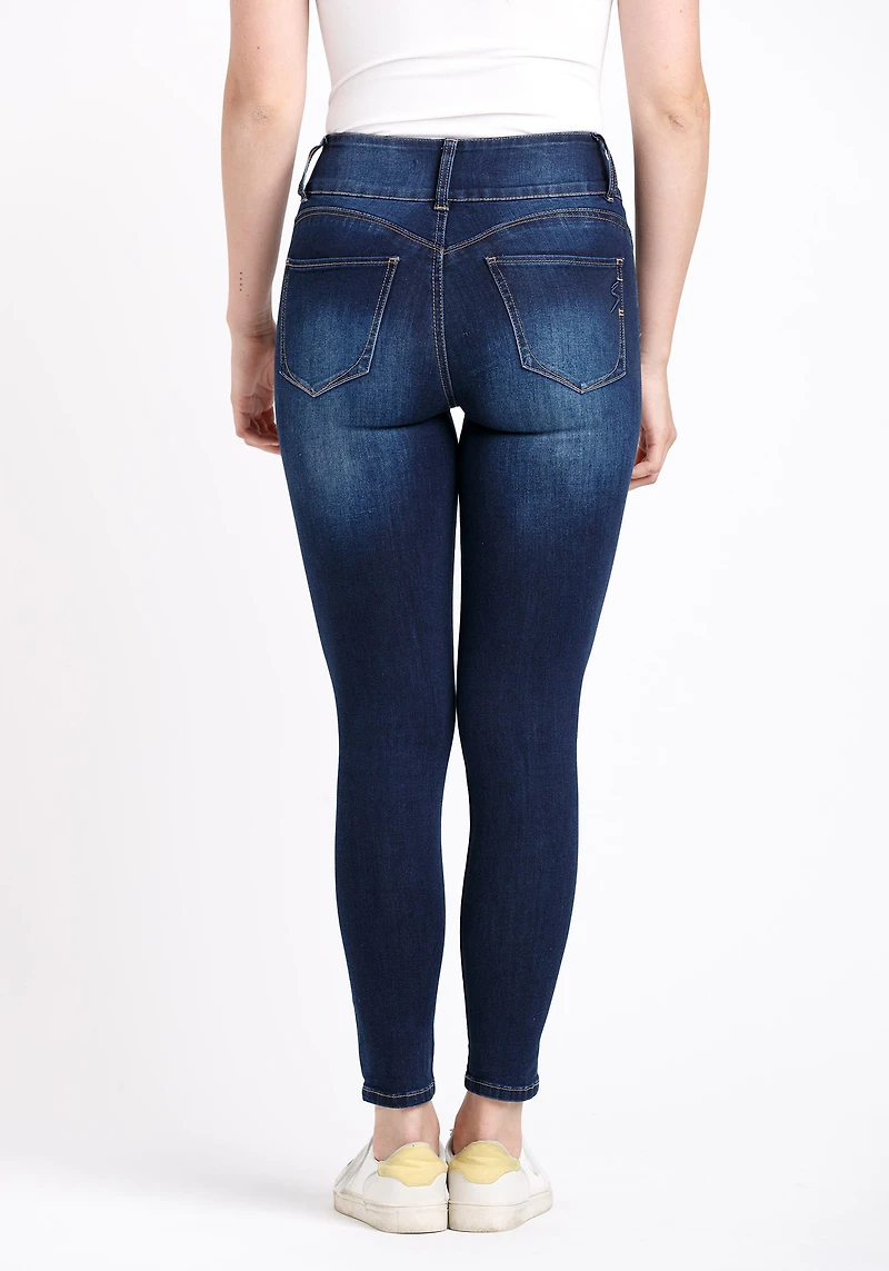 Women's 3 Button High Rise Destroyed Skinny Jeans