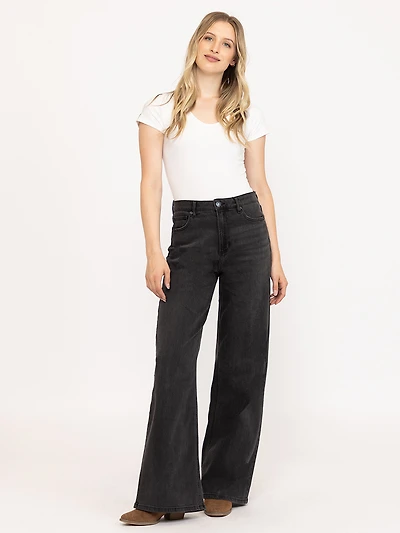 Women's High Rise Black Wide Leg Jeans