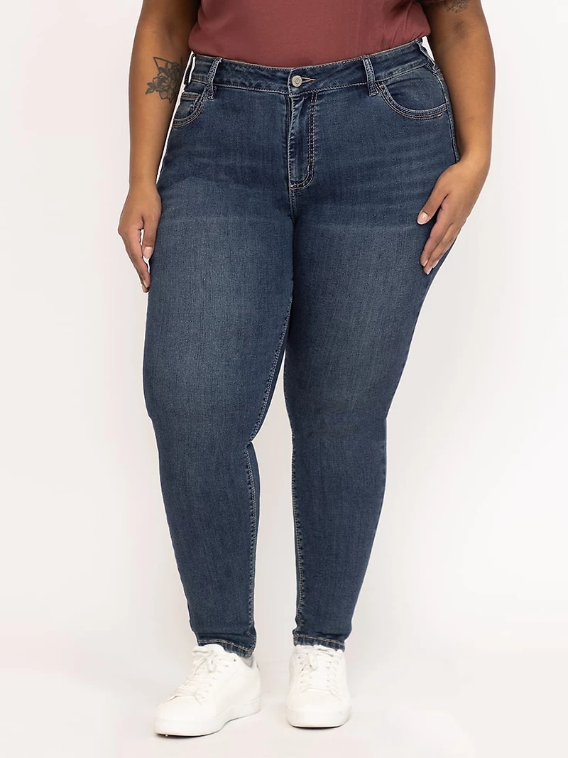 Women's Plus Medium Wash 2 Tone Stitch Skinny Jeans