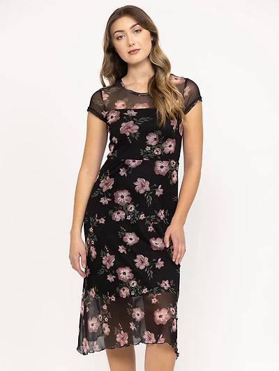 Women's Mesh Floral Midi Dress