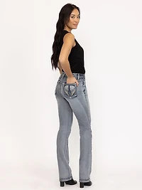 Women's Light Wash Wing Embellished Baby Boot Jeans