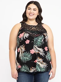 Women's Tropical Crochet Neck Tank