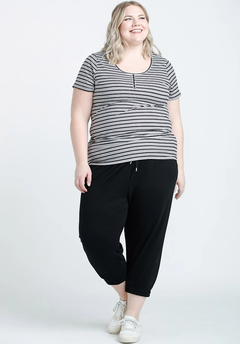 Women's Scoop Neck Ribbed Henley Tee