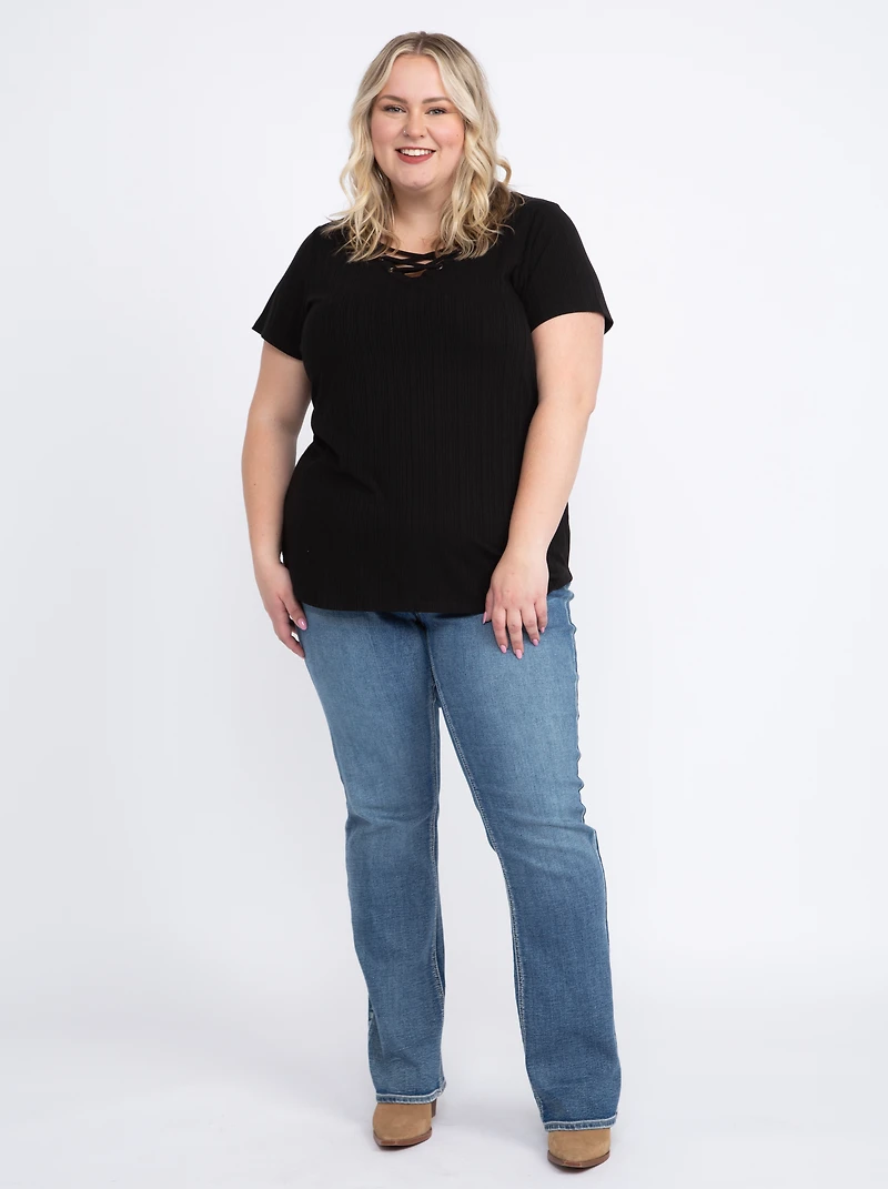 Women's Ribbed Lace Up Tee