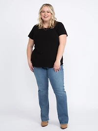 Women's Ribbed Lace Up Tee