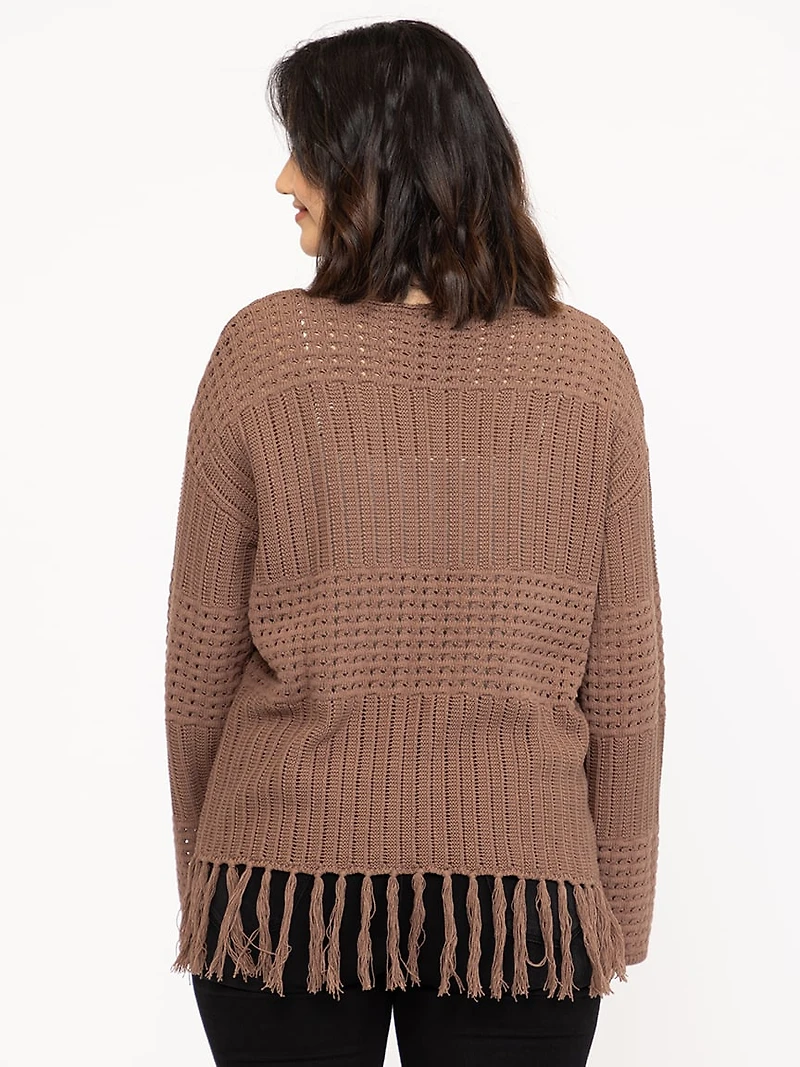 Women's Pointelle Pullover With Fringe