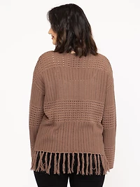 Women's Pointelle Pullover With Fringe