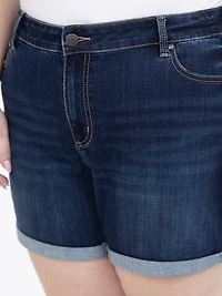Women's Plus Dark Wash Double Cuffed Midi Short