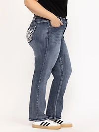 Women's Plus Medium Dark Wash Cross Embellished Straight Leg Jeans