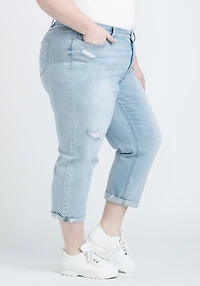 Women's Plus Destroyed Cuffed Girlfriend Jeans