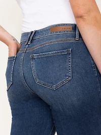 Women's Side Slit Hem Medium Dark Wash Jean Capri