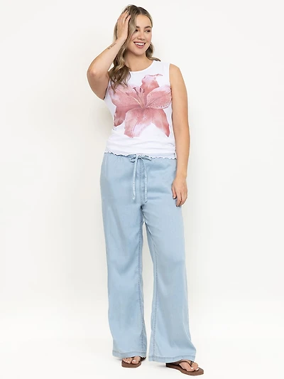 Women's Regular Rise Tie Front Pull-on Wide Leg Jeans