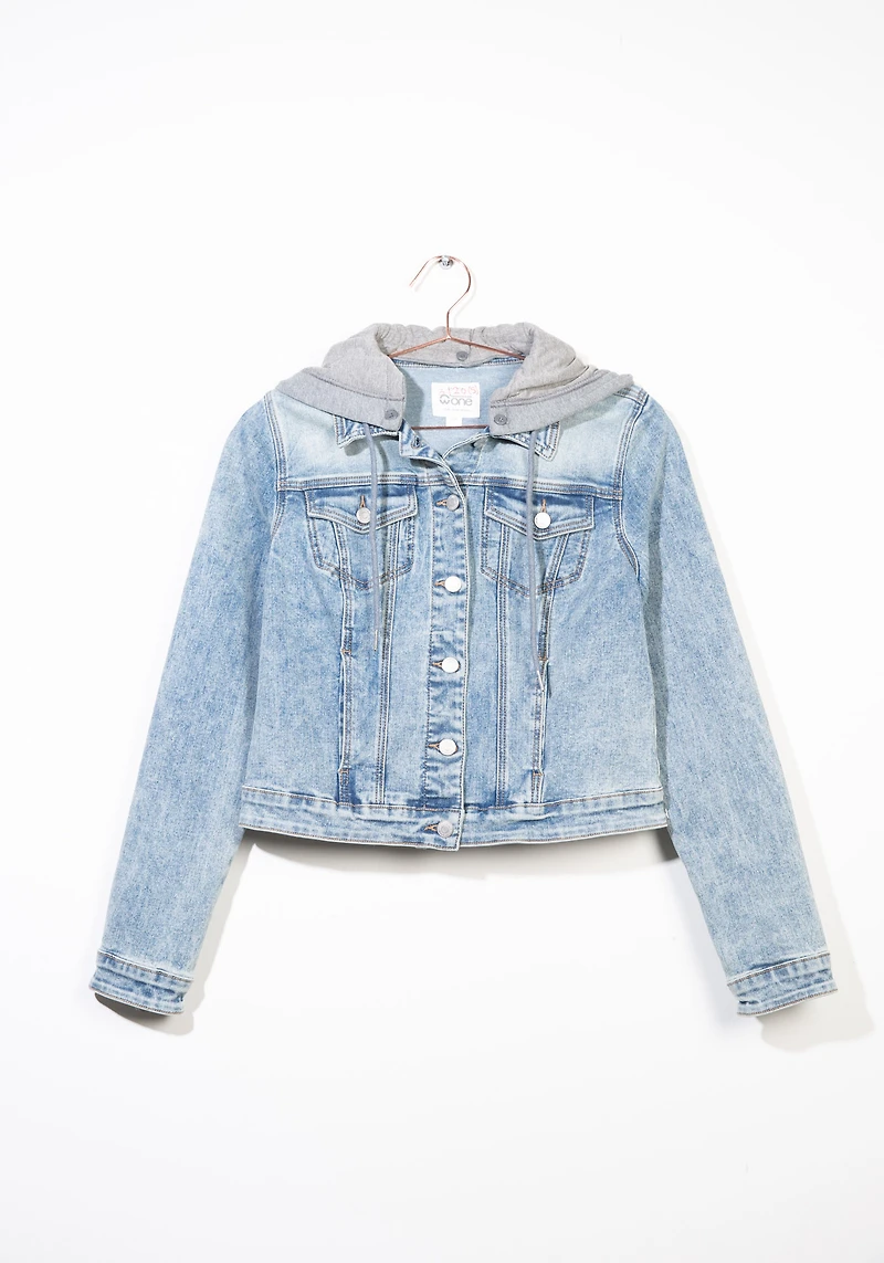 Women's Knit Hooded Denim Jacket