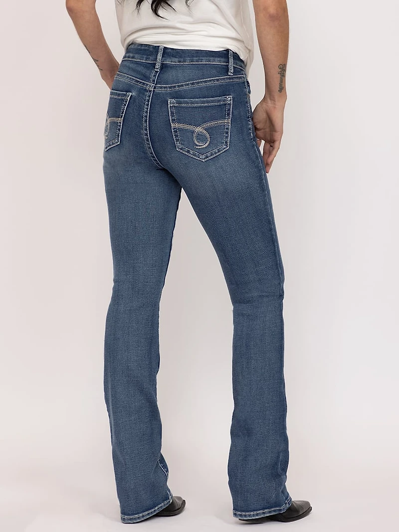 Women's Medium Wash Embroidered Baby Boot Jeans