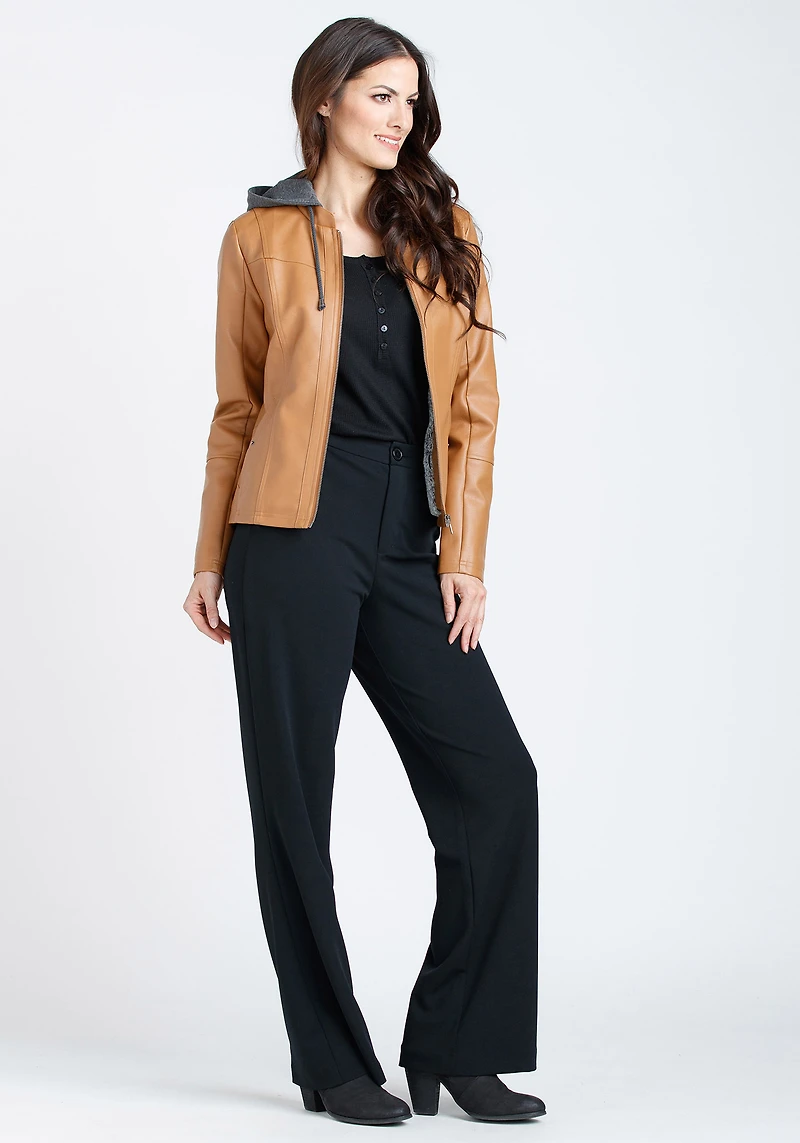 Women's Hooded Faux Leather Jacket