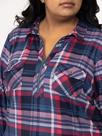 Women's Half Zip Plaid Shirt