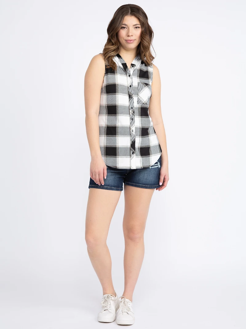 Women's Sleeveless Plaid Hoodie