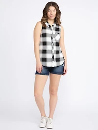 Women's Sleeveless Plaid Hoodie