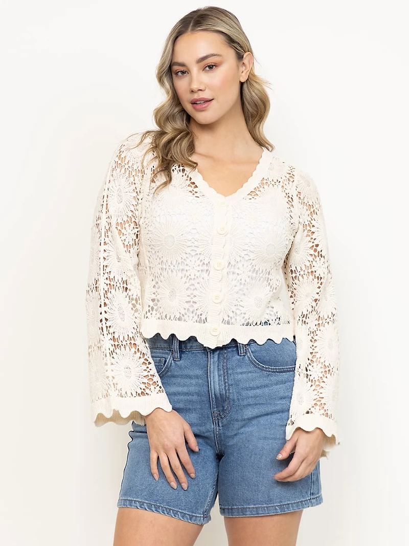 Women's Crochet Button Front Cardigan