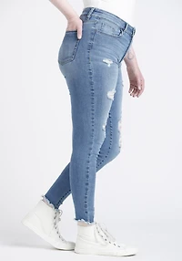 Women's High Rise Destroyed Chewed Hem Ankle Skinny Jeans