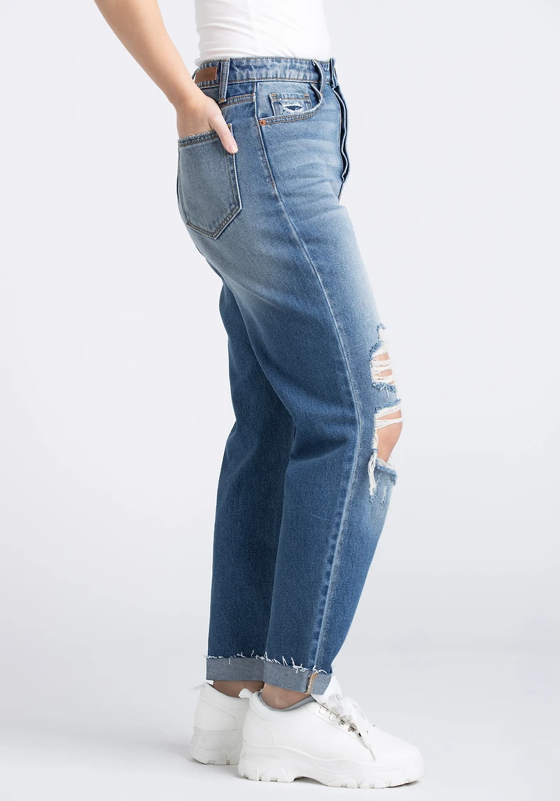 Women's High Rise Destroyed Cuffed Straight Jeans