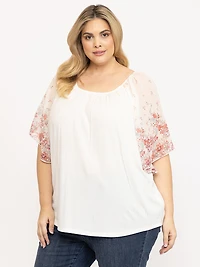 Women's Floral Sleeve Peasant Top