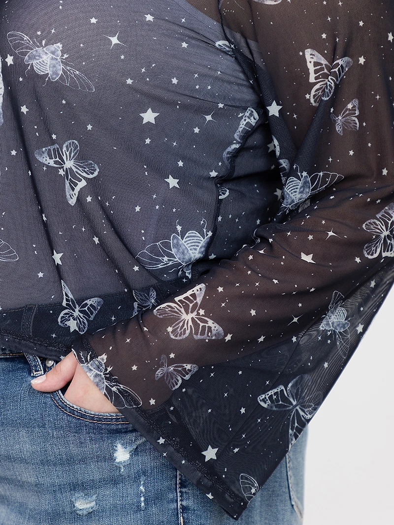 Women's Mesh Tie Front Cardigan