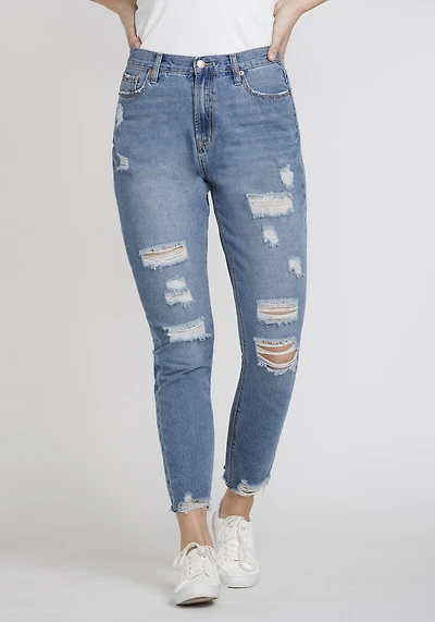 Women's High Rise Distressed Mom Jeans