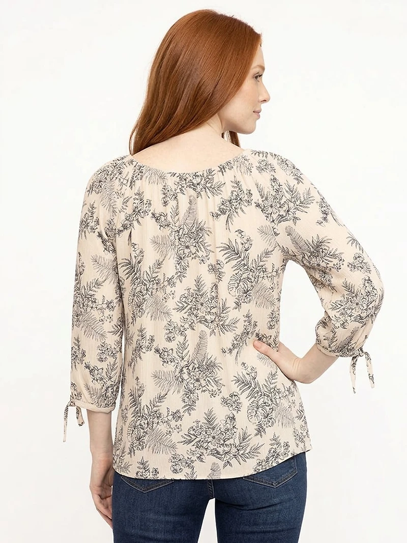 Women's Leaf Print Peasant Top