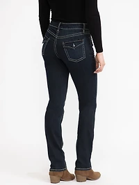 Women's Dark Wash Flap Pocket Straight Jeans
